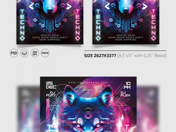 Neon Club Party Flyer Instagram Post Template 1