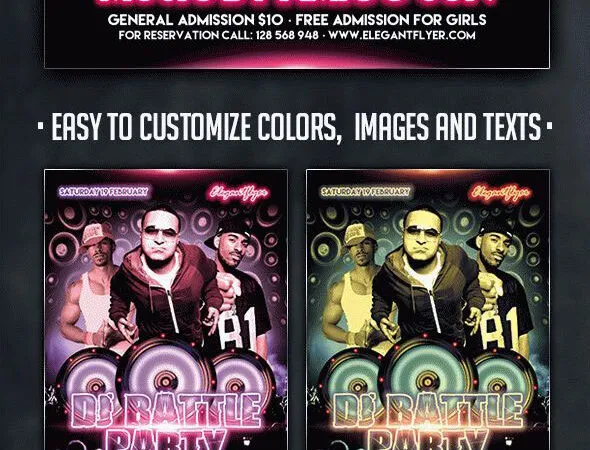 Neon Dark DJ Battle Party Flyer Template Plus a Facebook Cover 1