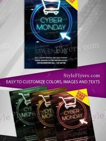 Neon Futuristic Cyber Monday Sales Party Flyer Template 1
