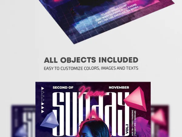 Neon Geometric Club Party Flyer Template 1