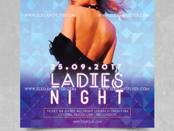 Neon Geometric Ladies Night Flyer Template and Facebook Cover 1