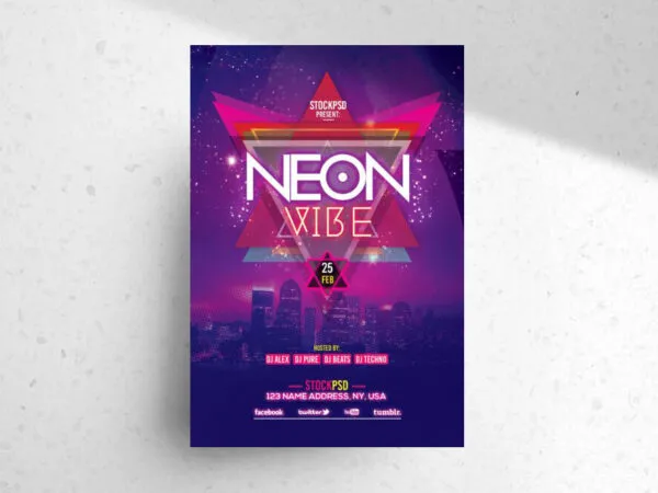 Neon Geometric Music Event Flyer Template 1