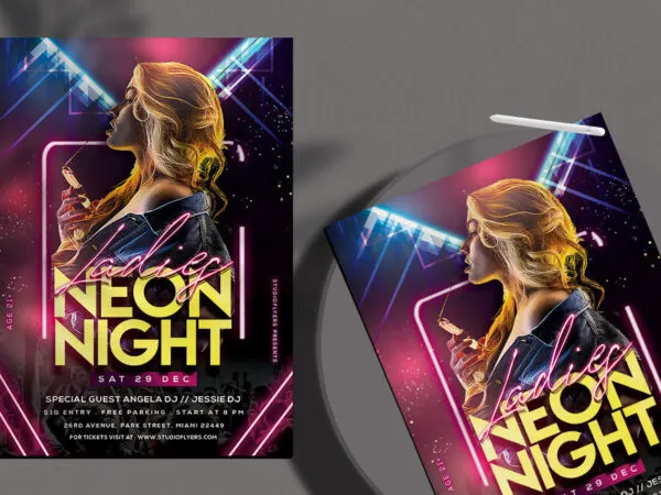 Neon Ladies Night Party Flyer Template 1