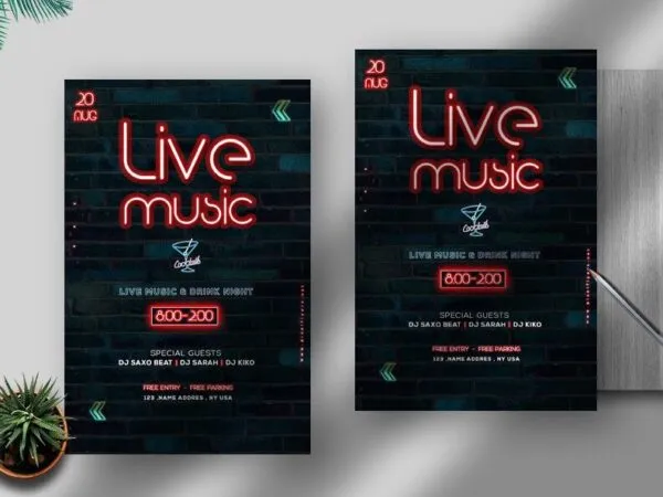 Neon Live Music Flyer Template 1