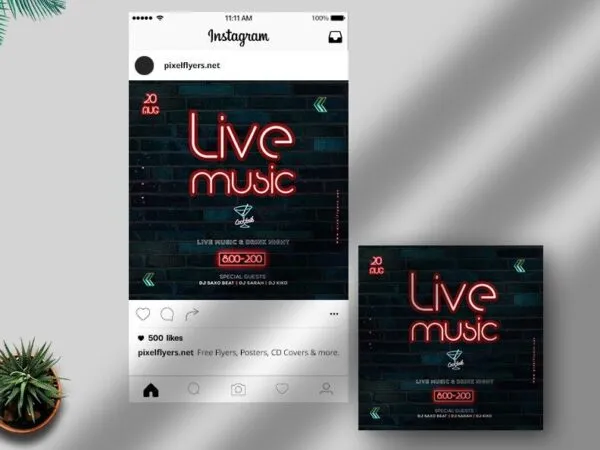 Neon Live Music Instagram Post Template 1