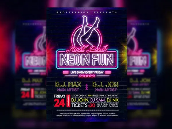 Neon Party Flyer Template 1