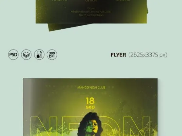 Neon Party and Club Event Flyer Template 1