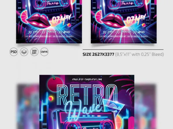 Neon Retro Party Flyer Instagram Post Template 1