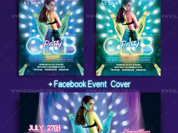 Neon Sparkly Modern Club Party Flyer Template 1