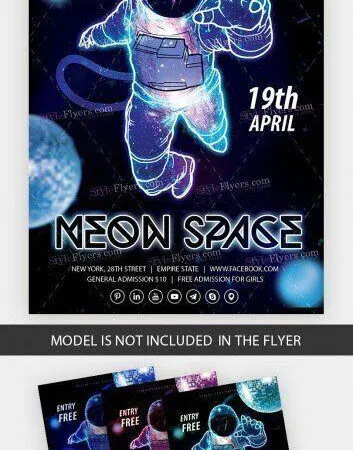 Neon and Funky Space Man Night Club Flyer Template 1