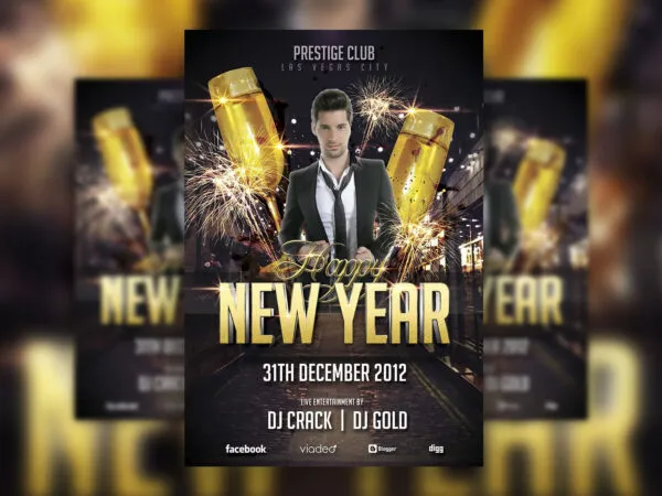 New Year Club Invitation Flyer Template Luxury and Black Theme 1