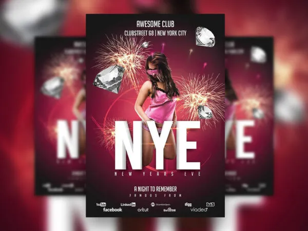 New Years Eve Flyer Template Featuring Fireworks and Diamonds 1