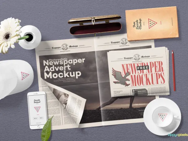Newspaper in a Vintage Scene Mockup 1