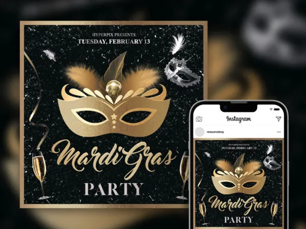 Nifty Luxurious Mardi Gras Party Instagram Post Template 1