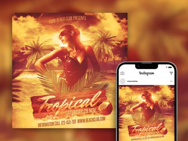 Nifty Tropical Summer Beach Party Instagram Post Template 1