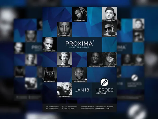 Night Club Event Invitation Flyer Template with Blue Geometric Background 1