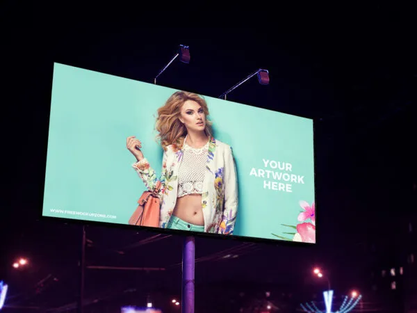 Night Scene Advertisement Billboard With Bright City Lights Mockup 1