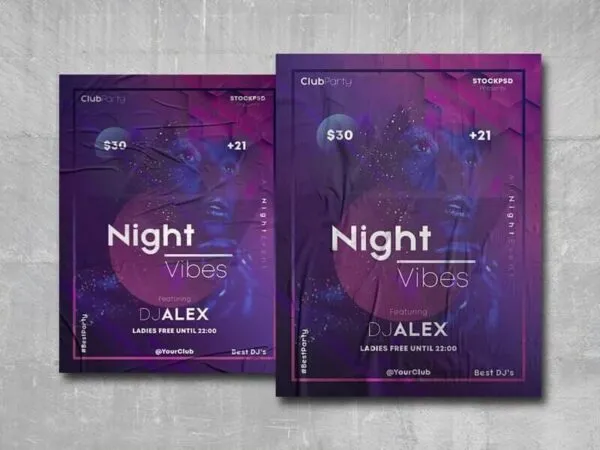 Nightclub Poster Template with Purple Sparkle Background 1