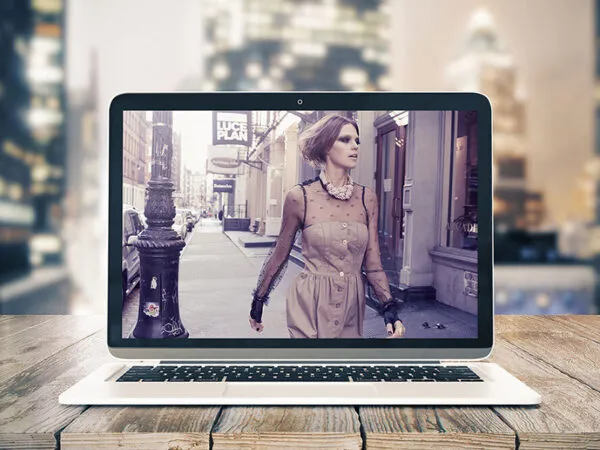 Notebook Laptop Screen on Wooden Table with City View Mockup 1