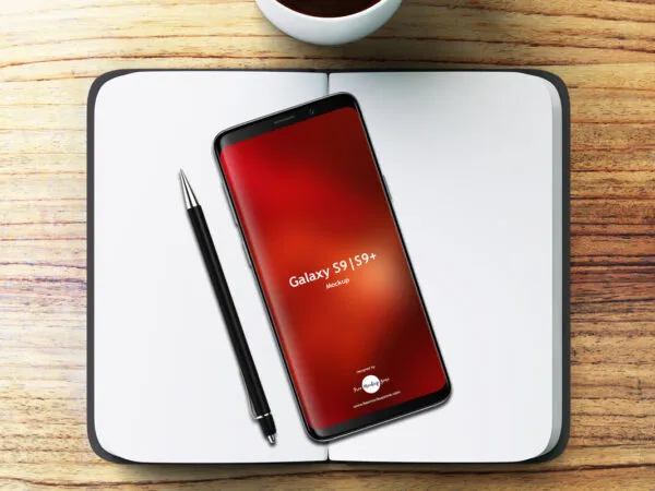Notebook With Samsung Galaxy S9 And S9 Mockup 1