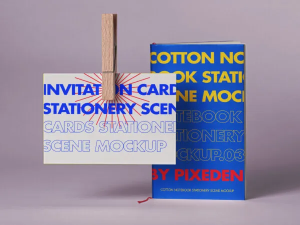 Notebook and Pin Holding Card Showcase Mockup 1