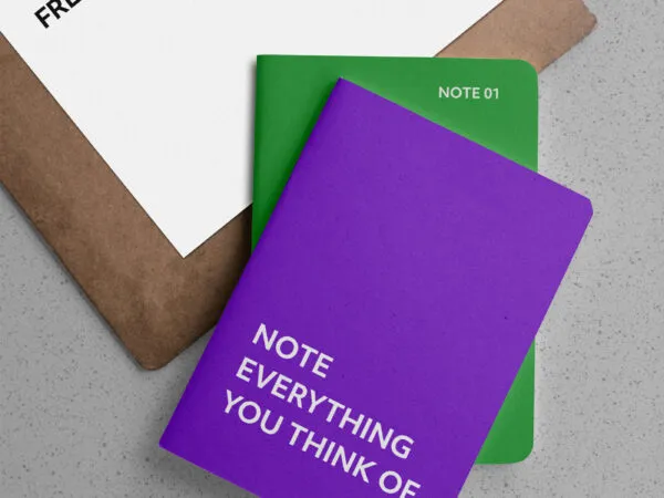 Notebooks with Wooden Clipboard Mockup 1