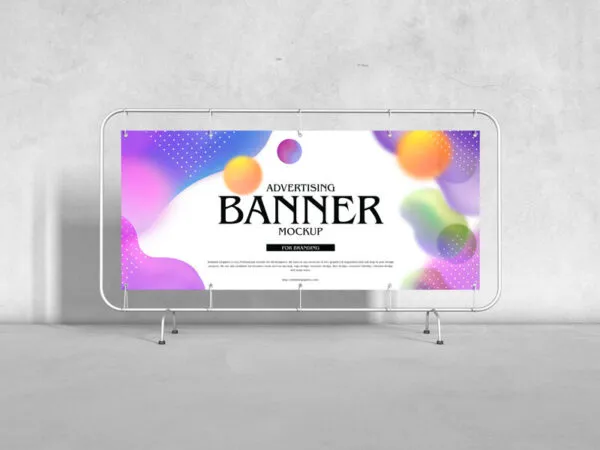 Oblong Banner on a Metal Stand Mockup from a Front View 1