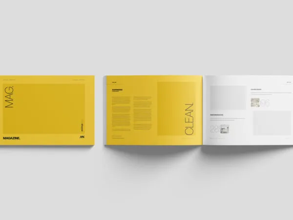 Open A4 Landscape Magazine Mockup with Top View Cover 1