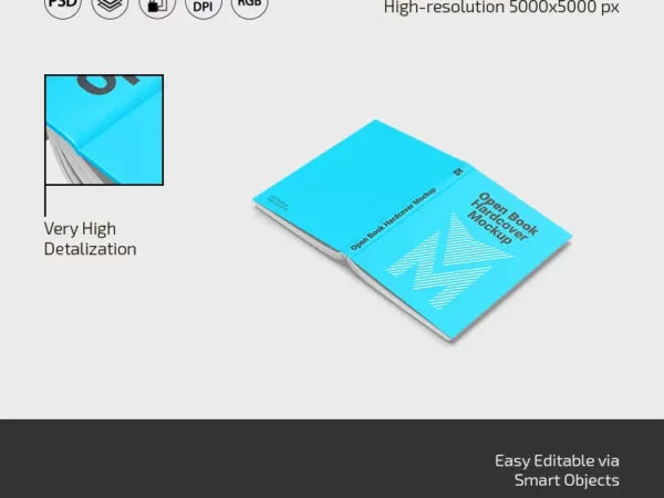 Open Book Hardcover Mockup in 3 Sights 1