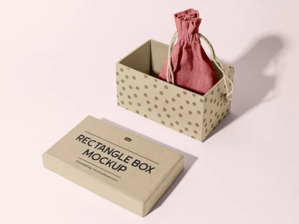 Open Box with Pouch Bag Mockup 1