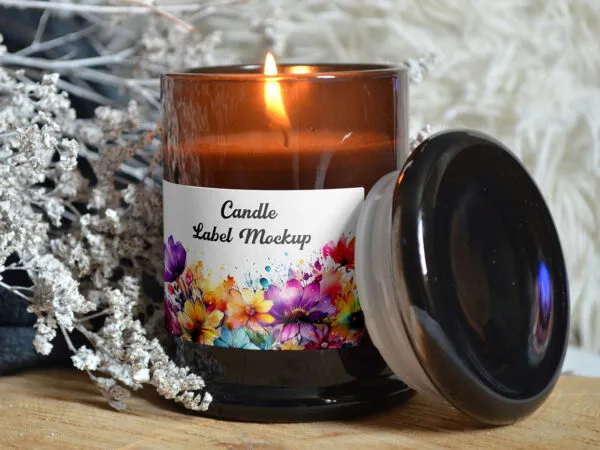 Open Candle with Label Mockup 1