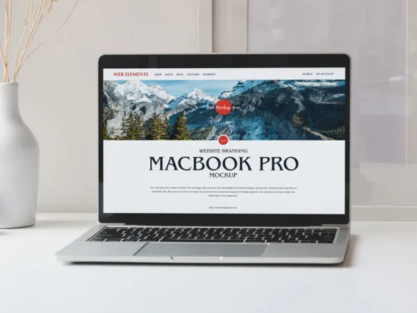Open MacBook Pro on a Table Mockup 1