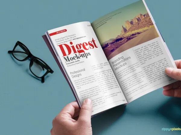 Open Magazine Mockup Held in Hands 1