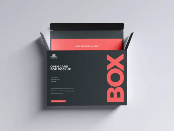 Open Square Card Box Front View Mockup 1
