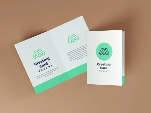 Open and Folded Greeting Card Mockup 1