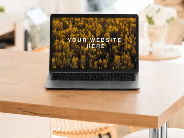 Opened MacBook in a Interior Environment Mockup 1