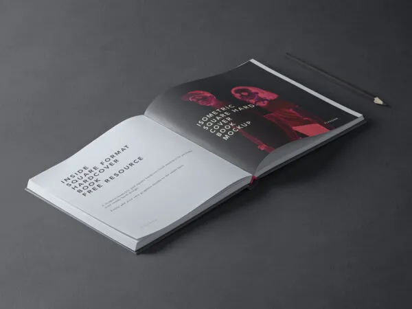 Opened Square Hardcover Book Mockup in Perspective 1