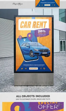 Orange Blue Conceptual Modern Car Rental Poster Template 1