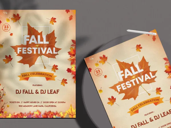 Orange Fall Festival Flyer Template with Leaves 1