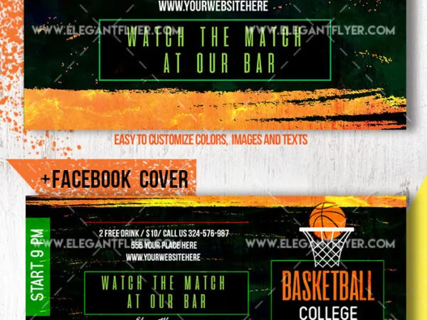 Orange Green Basketball Game Flyer and Facebook Cover Templates 1
