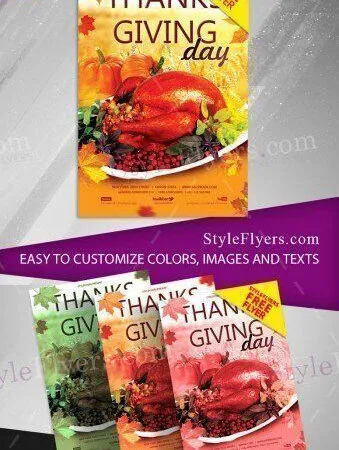 Orange Leafy Thematic Thanksgiving Day Party Flyer Template 1