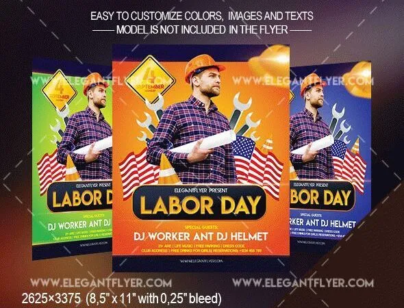 Orange Modern Labor Day Flyer and Facebook Cover Template 1
