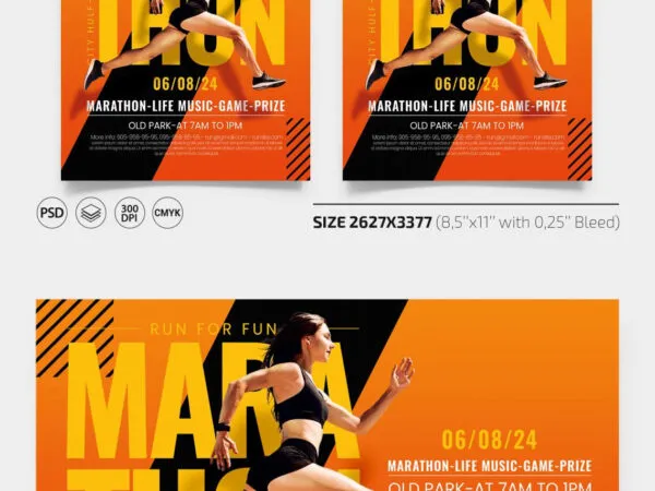 Orange Modern Marathon Flyer and Facebook Cover Template 1