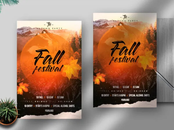 Orange Nature Scenery Fall Festival Flyer Template 1