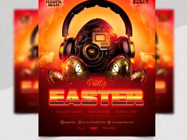 Orange Playful Easter Party Flyer Template 1