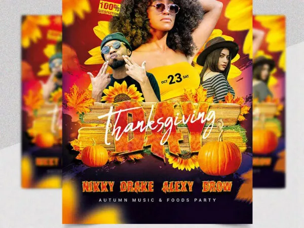 Orange Thanksgiving Day Flyer Template 1