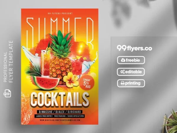 Orange Yellow Cocktail Summer Party Flyer Template 1