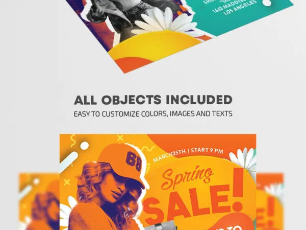 Orange and Blue Illustrated Spring Sale Flyer Template 1