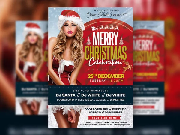 Ornamental Snowy Christmas Party Flyer Template 1