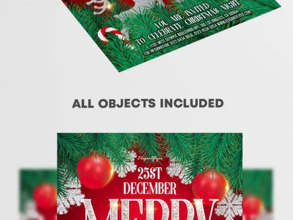 Ornamental Tree Christmas Party Flyer Template 1